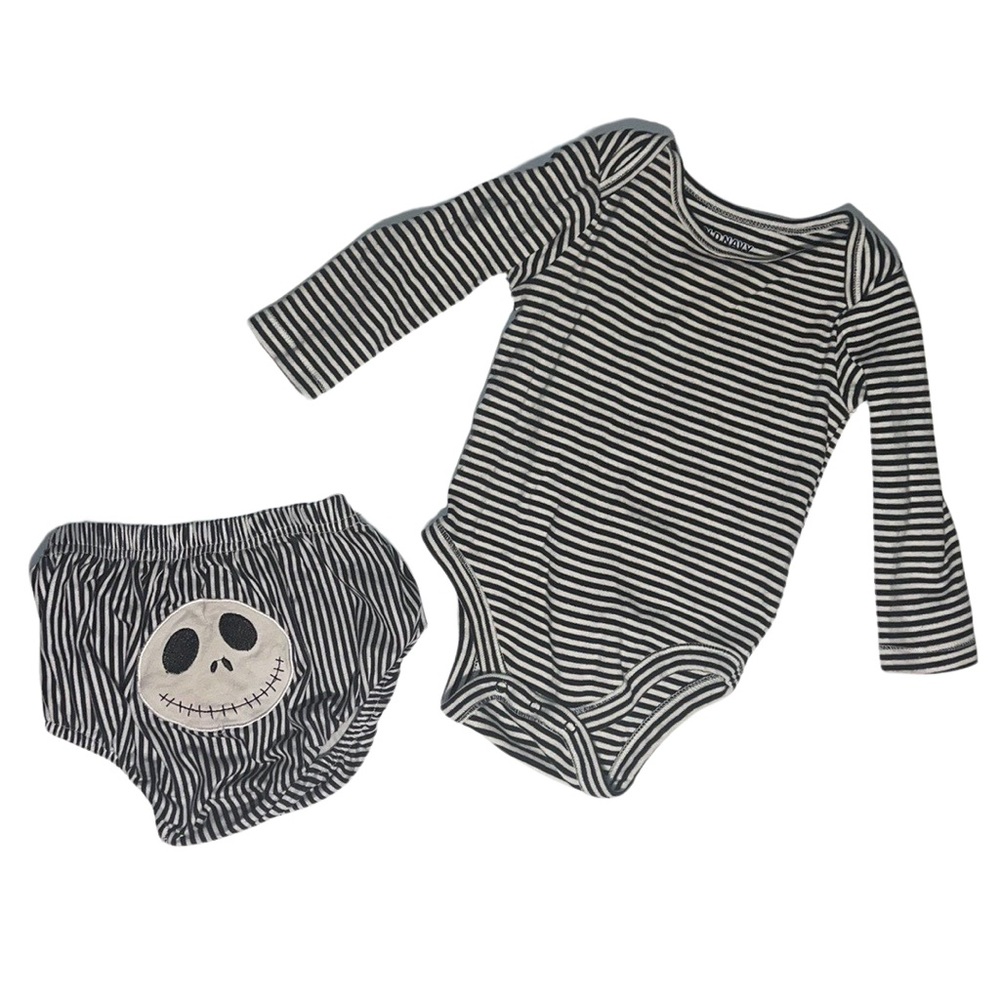 Spooky Nightmare Before Christmas Bottom, Striped Longsleeve Onesie